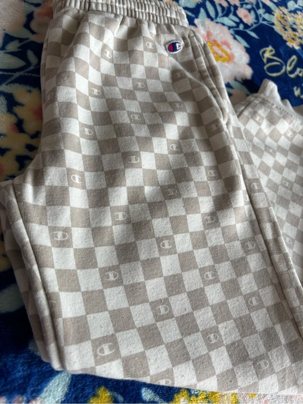 Champion Beige Checkerboard Joggers W/Subtle Logo |GRL 7/8 - (can be unisex)